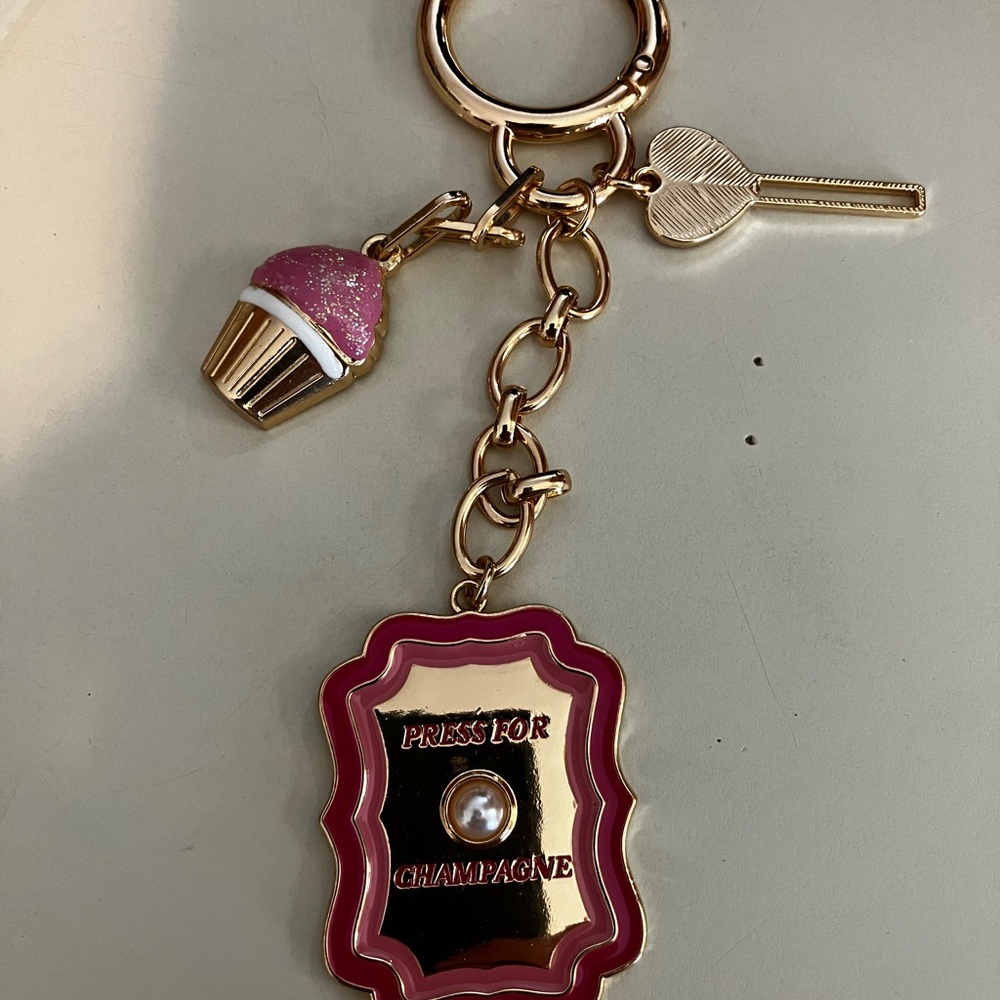 Gold and Pink Keychain/ bag charm with Charms - Picture 2 of 2